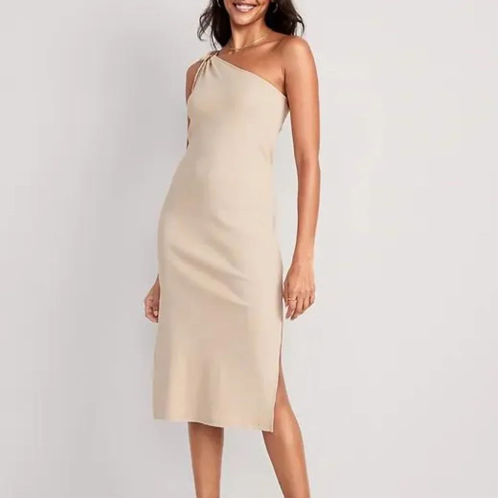 Old Navy Fitted One-Shoulder Double-Strap Rib-Knit Midi Dress for Women New - Picture 1 of 7